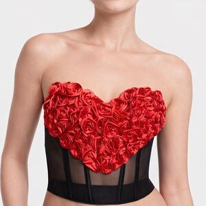 NWT RARE Victoria’s Secret Archives Rosette Corset Bustier Red Black XXL